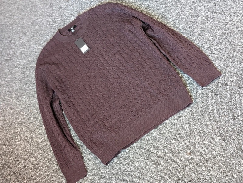 Textured Knit Sweater - Brown - XL