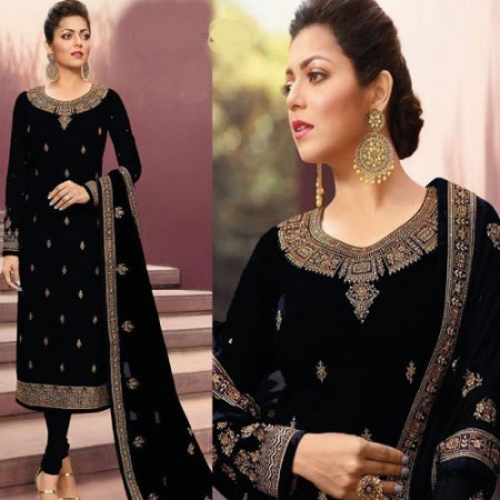 Black-Georgette Heavy Embroidered Work Style Churidar Suit