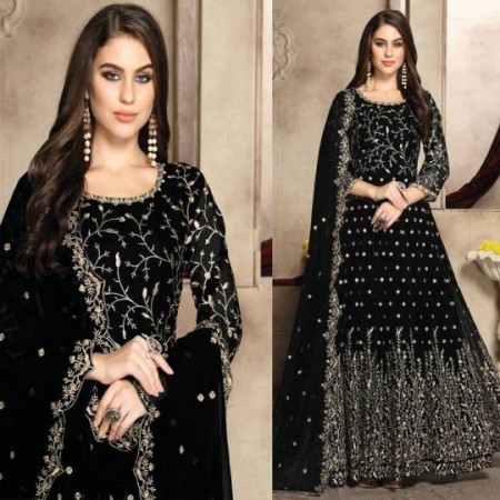Georgette Black Embroidery Work Anarkali Suit
